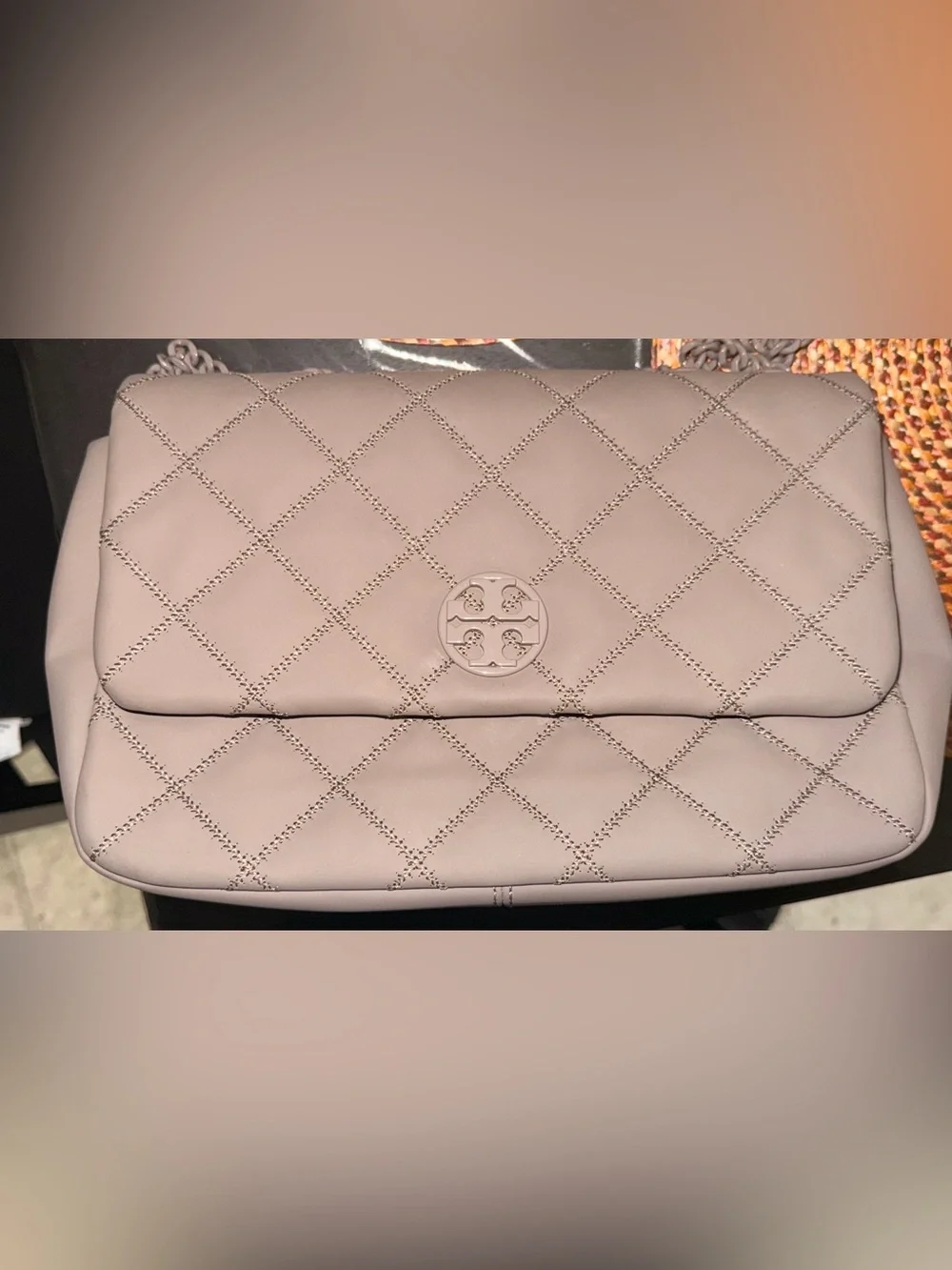 Tory Burch Quilted Chain Shoulder Bag in Taupe